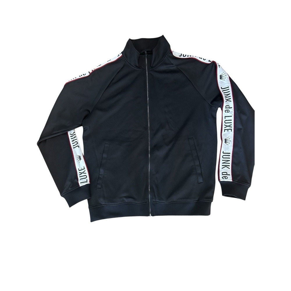 Junk de Luxe Men's Black Full Zip Track Jacket Size L / XL Sleeve Tape Logo